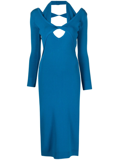 Shop Monse Longsleeved Cut-out Midi Dress In Blue