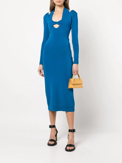 Shop Monse Longsleeved Cut-out Midi Dress In Blue