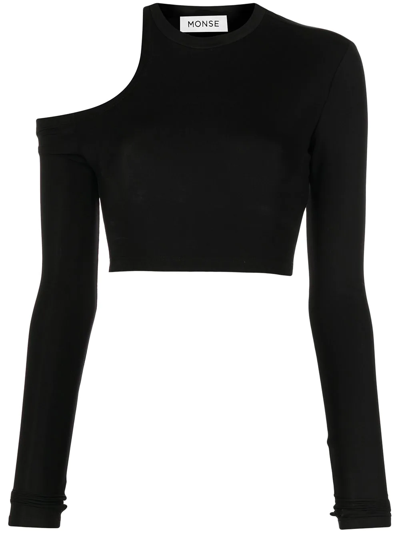 Shop Monse Longsleeved Cut-out Cropped Top In Black
