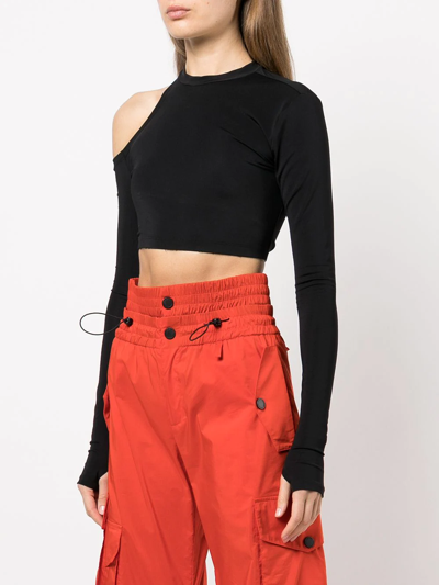 Shop Monse Longsleeved Cut-out Cropped Top In Black