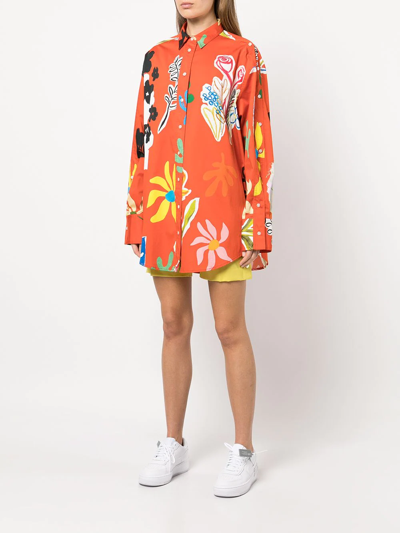 Shop Monse Floral-print Slit-sleeve Shirt In Orange