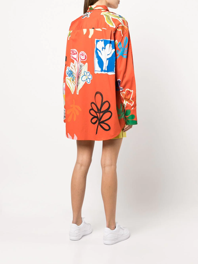 Shop Monse Floral-print Slit-sleeve Shirt In Orange