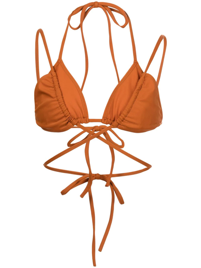 Shop Monse Ruched Halterneck Bikini In Orange