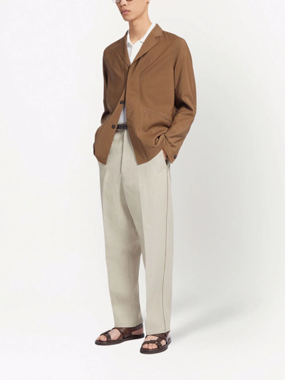 Shop Ermenegildo Zegna Straight-leg Tailored Linen Trousers In Neutrals