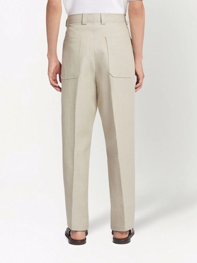 Shop Ermenegildo Zegna Straight-leg Tailored Linen Trousers In Neutrals