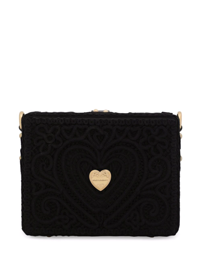 Dolce & Gabbana Dolce Box Embroidered Shoulder Bag In Black