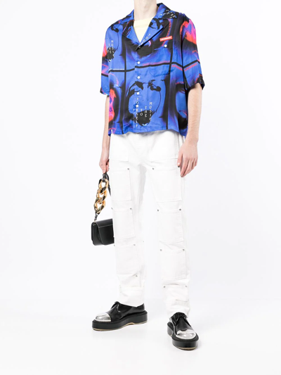 X George Allen Printed Satin Short-sleeved Shirt In Blue X George Allen Printed Satin Short-sleeved Shirt In Blue