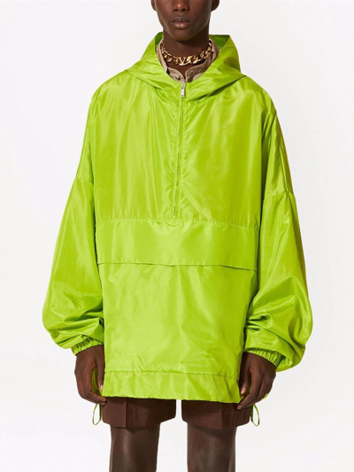 Shop Valentino Long-sleeve Hooded Coat In Green