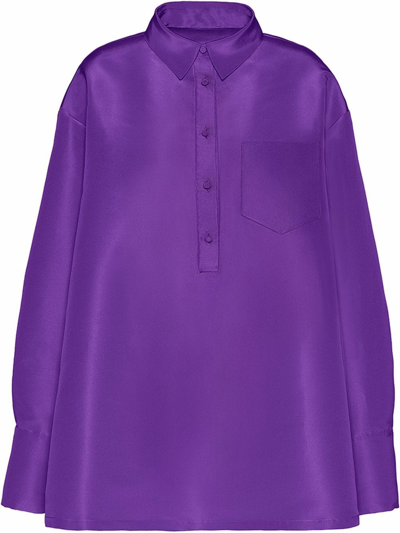 Shop Valentino Long-sleeve Silk Shirt In Purple