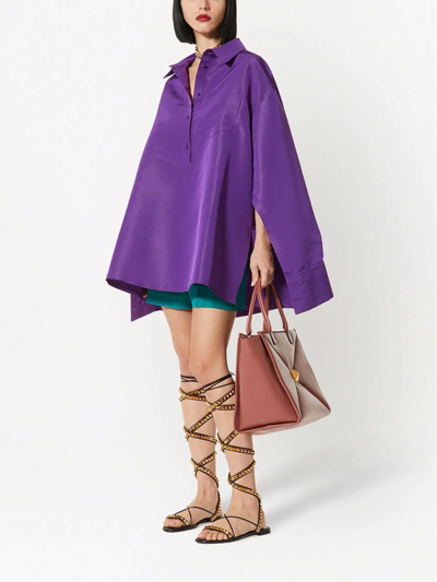 Shop Valentino Long-sleeve Silk Shirt In Purple