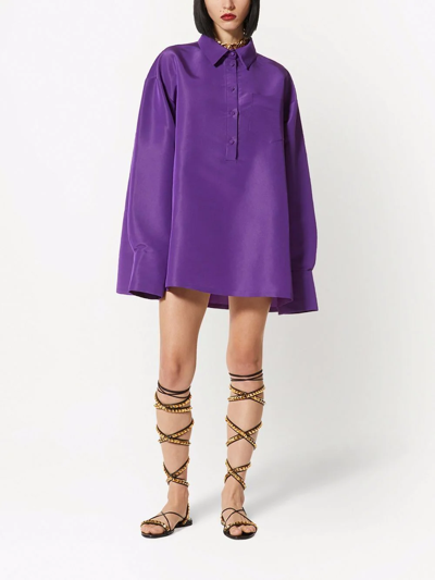 Shop Valentino Long-sleeve Silk Shirt In Purple