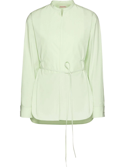 Shop Valentino Band-collar Long-sleeve Shirt In Green
