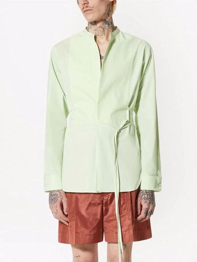 Shop Valentino Band-collar Long-sleeve Shirt In Green