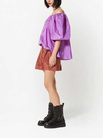 Shop Valentino Off-shoulder Ruched Blouse In Purple