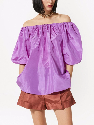 Shop Valentino Off-shoulder Ruched Blouse In Purple