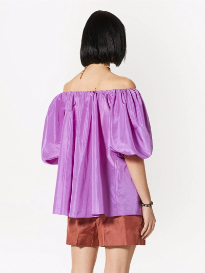 Shop Valentino Off-shoulder Ruched Blouse In Purple
