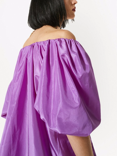 Shop Valentino Off-shoulder Ruched Blouse In Purple