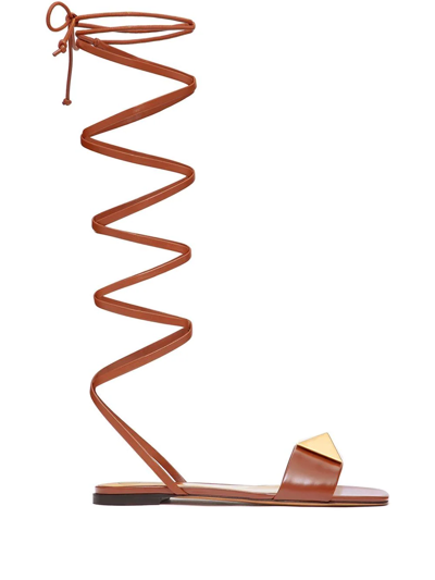 Shop Valentino Oversized Rockstud Gladiator Flat Sandals In Brown