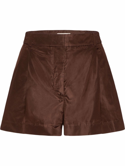 Valentino High Rise Silk Taffeta Mini Shorts In Brown
