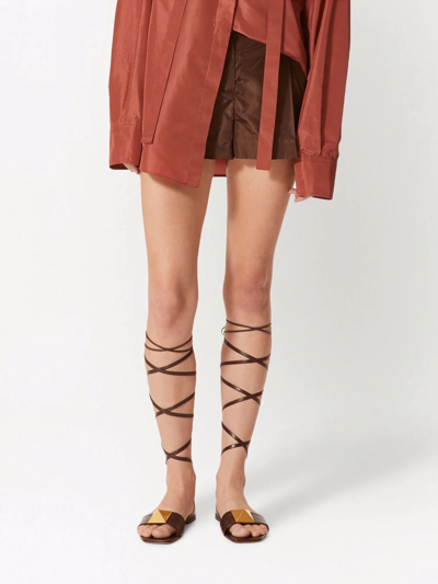 Valentino High Rise Silk Taffeta Mini Shorts In Brown