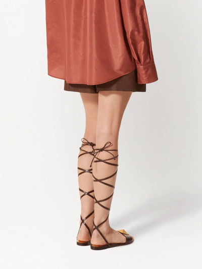 Valentino High Rise Silk Taffeta Mini Shorts In Brown