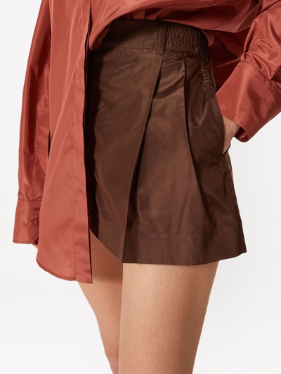 Valentino High Rise Silk Taffeta Mini Shorts In Brown