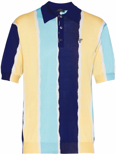 Shop Prada Patterned Jacquard Polo Shirt In Blue