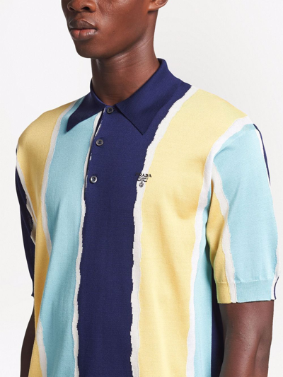 Shop Prada Patterned Jacquard Polo Shirt In Blue