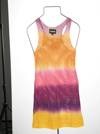 Shop Agr Crochet Striped Dress In Multicolour