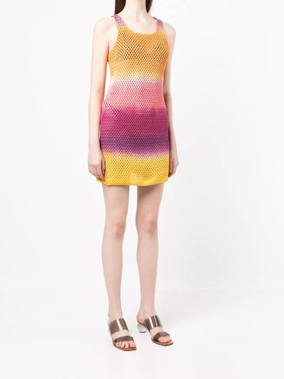 Shop Agr Crochet Striped Dress In Multicolour