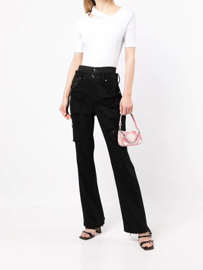Rta Distressed Double-waistband Jeans In Black