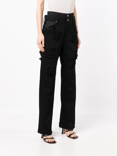 Rta Distressed Double-waistband Jeans In Black