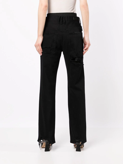 Rta Distressed Double-waistband Jeans In Black