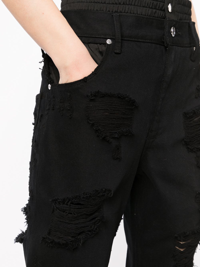 Rta Distressed Double-waistband Jeans In Black