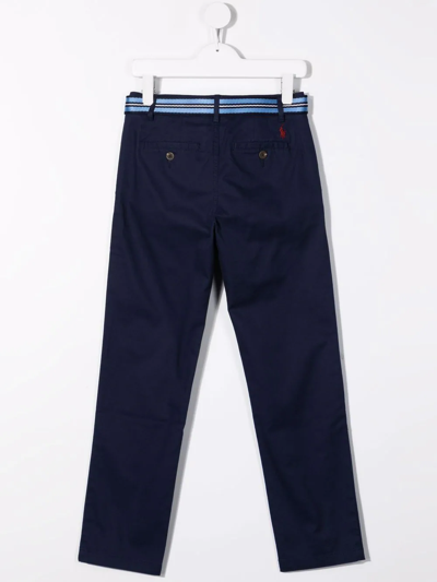Polo Ralph Lauren Kids Boys Blue Cotton Trousers With Belt In Blue
