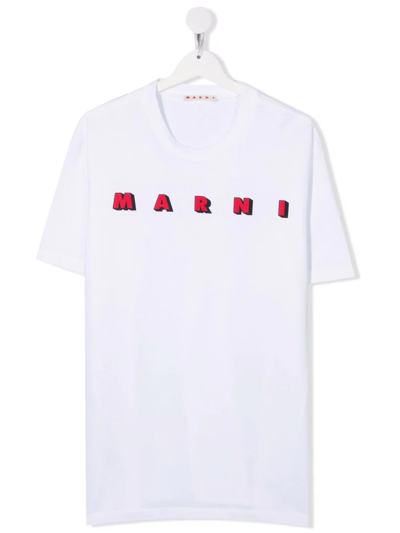 Shop Marni Teen Logo-print Cotton T-shirt In White