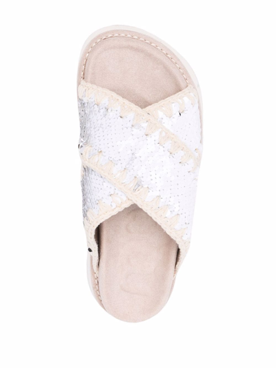 Shop Mou Sequin-embellished Flat Slides In White