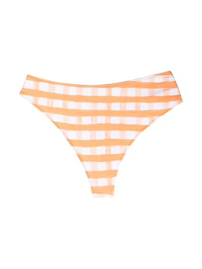 Shop Jacquemus Vicky Gingham Bikini Bottoms In Orange