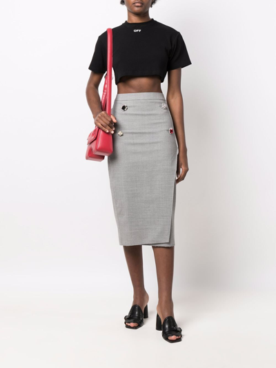 Shop Vetements Gem-embellished Fitted Skirt In Grey