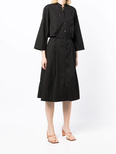 Agnona Three-quarter Midi Shirt Dress In Black