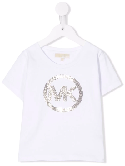 Shop Michael Kors Sequin-embellished Logo T-shirt In White