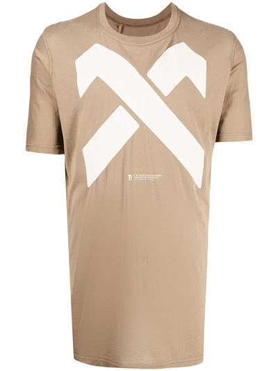 11 By Boris Bidjan Saberi Crossover Print Crewneck T-shirt In Brown