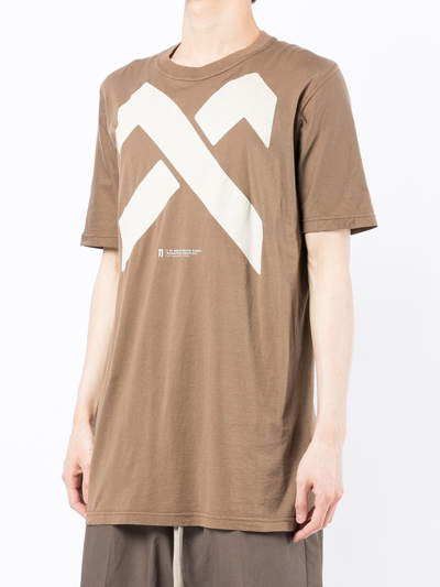 11 By Boris Bidjan Saberi Crossover Print Crewneck T-shirt In Brown