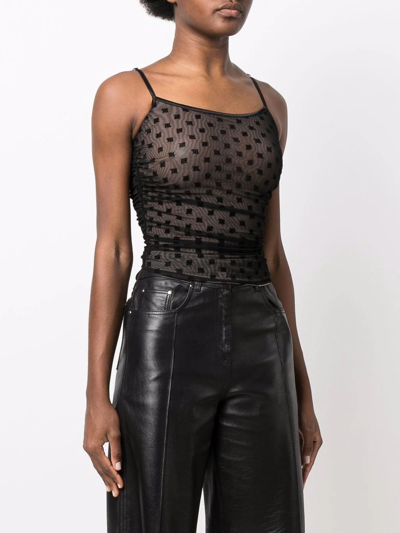 Misbhv Mesh Monogram Draped Top In Black