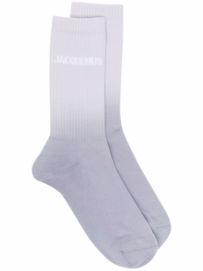 Shop Jacquemus Logo-print Degradé Socks In Grey