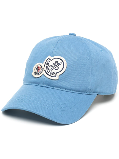 Shop Moncler Double Badge Baseball Cap In Blue