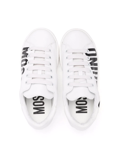 Moschino White Logo Print Leather Sneakers In White