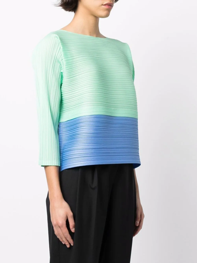 Issey Miyake Boat-neck Pleated Blouse In Blue | ModeSens