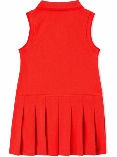 Shop Burberry Icon Stripe Pleated Polo Dress In Red