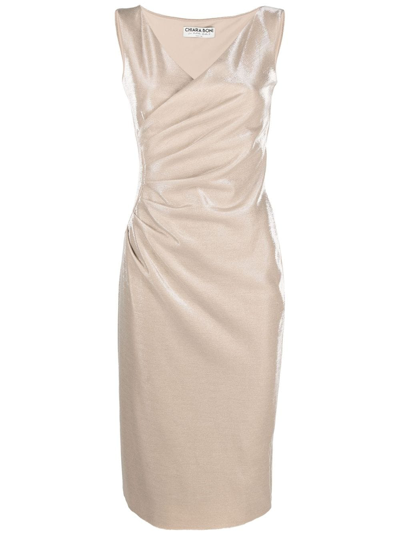 Shop Le Petite Robe Di Chiara Boni Aliki Shine-effect Ruched Midi Dress In Gold